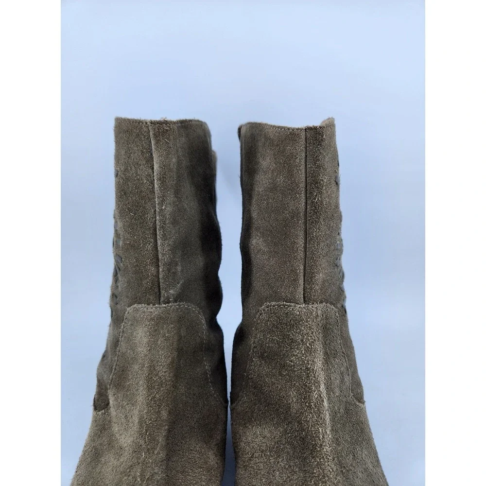 Jack Rogers Kaitlin Mid Calf Boots Womens 7M Brown Suede Whipstitch Pull‎ On
